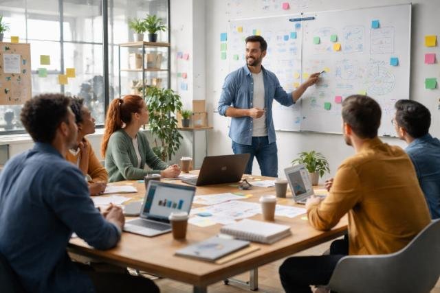 Startup founder leading workshop on customer feedback and validation