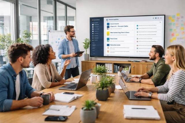 Team meeting on internal communication improvements.