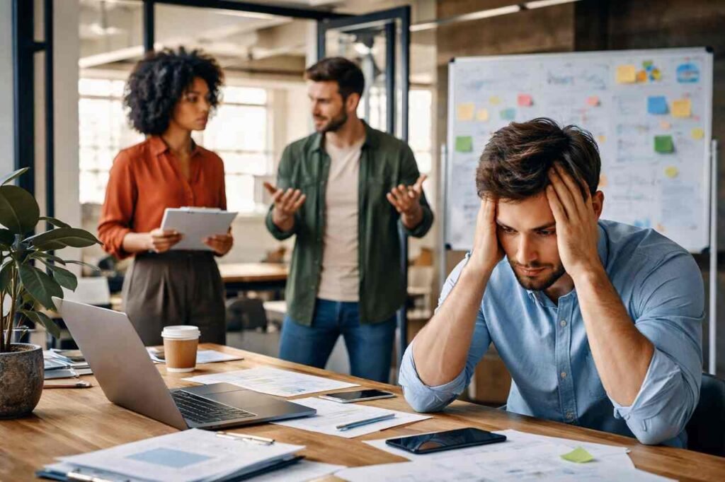 Hiring the Wrong First Employee in US Startups: Risks, Consequences, and Strategic Fixes Startup founders frustrated after hiring the wrong first employee.