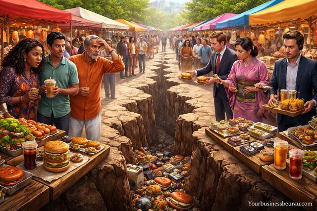 Cultural mismatch in a divided market with confused locals and struggling foreign vendors.