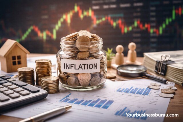 Inflation impact on financing and capital access with coins and financial charts
