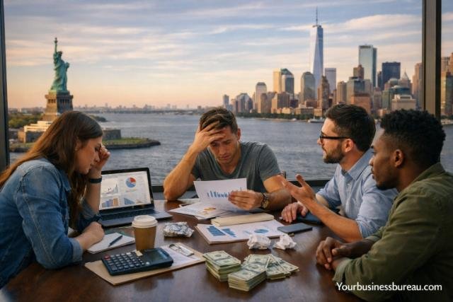 Founders reviewing marketing budget during US business launch