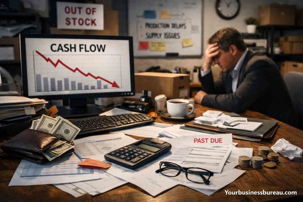 Why US Businesses Fail Despite Strong Sales: Cash Flow, and Operational Gaps Explained US business owner stressed over cash flow problems despite strong sales