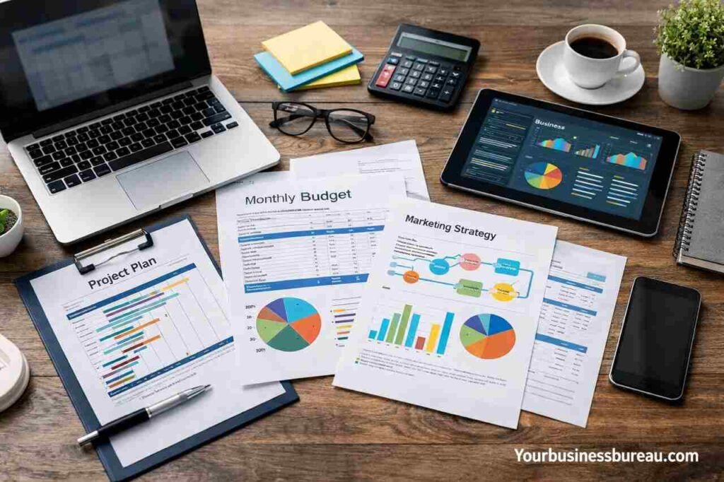 Business templates and reports on desk for faster execution