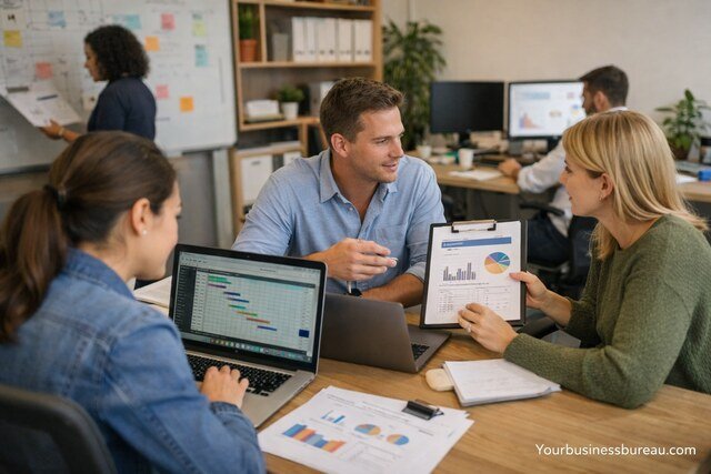 Business templates across departments on office desk