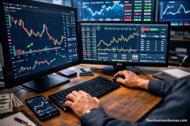 Spot trading dashboard with real-time price charts and order book on trading screens