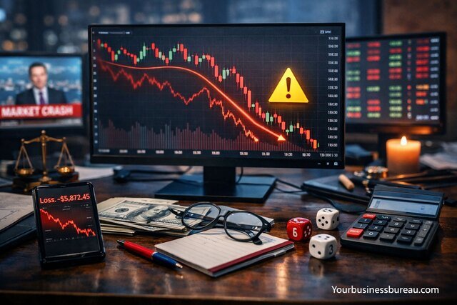 Stock market loss screen showing trading risks for new users