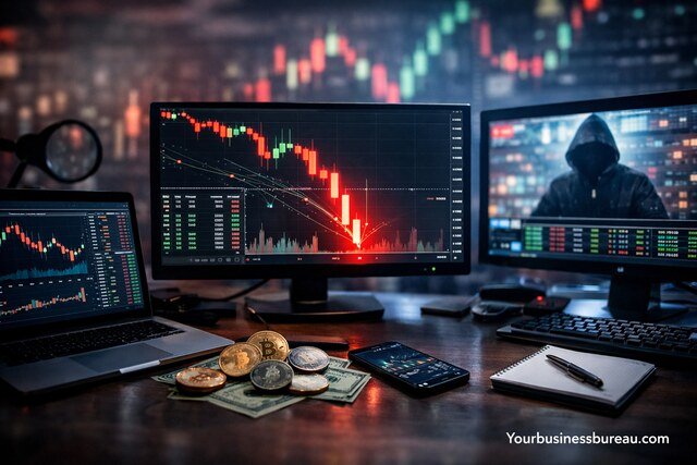 Crypto trader monitoring market manipulation signals on trading screens