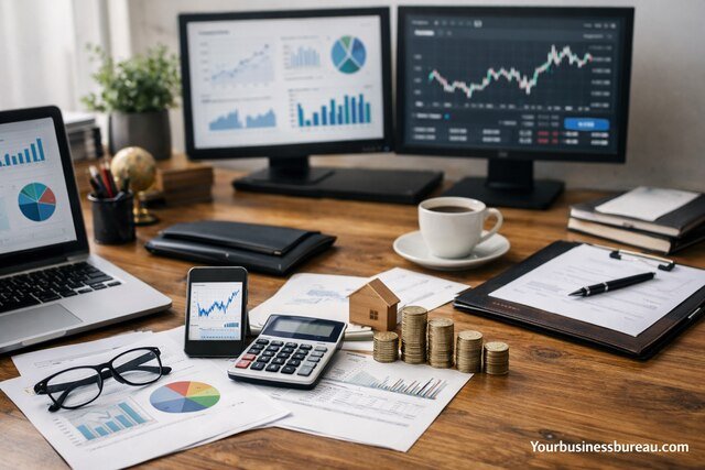 Financial management tools dashboard with charts and business finance reports