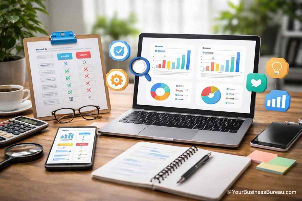 Tool Comparison Guides Designed for Smarter Business Decisions Tool comparison dashboard for smarter business decisions on laptop screen
