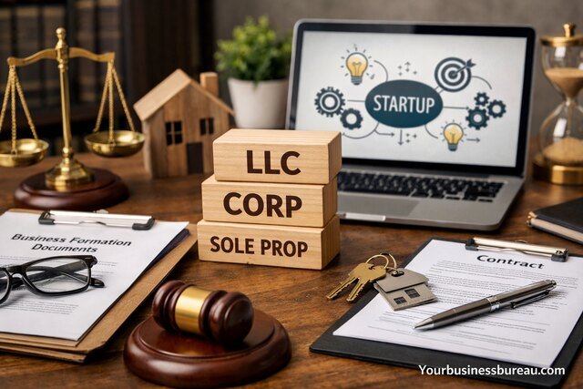 Legal startup structure documents with LLC and corporation options