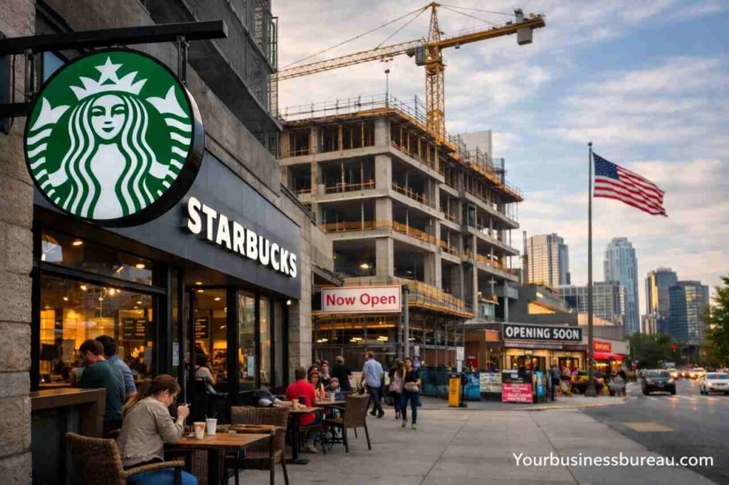 Starbucks store illustrating US corporate overexpansion strategy