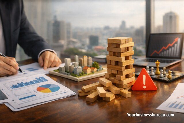 Strategic planning concept illustrating risk control and business growth management.