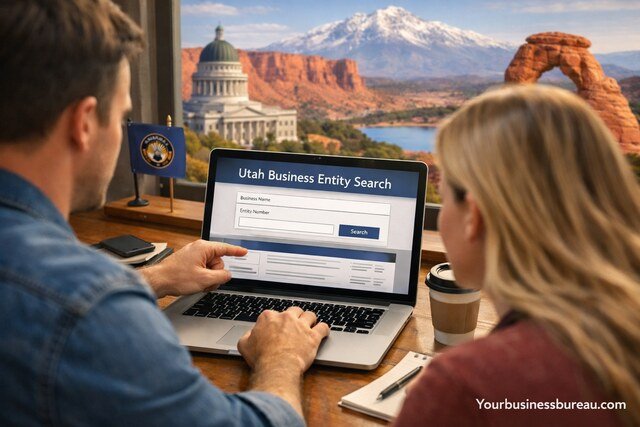 Entrepreneurs checking Utah business entity search for company registration