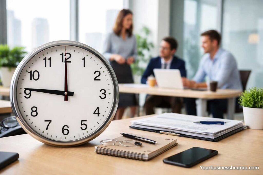 business day duration office clock and work environment