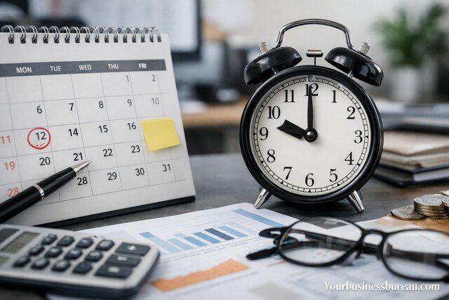 Calendar and clock representing business days in corporate operations