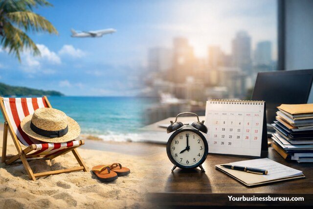 Weekend vs business day concept with beach and office calendar