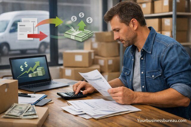 Invoice factoring process turning unpaid invoices into business cash flow.