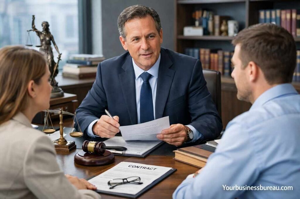 Business lawyer advising clients on contracts and legal strategy