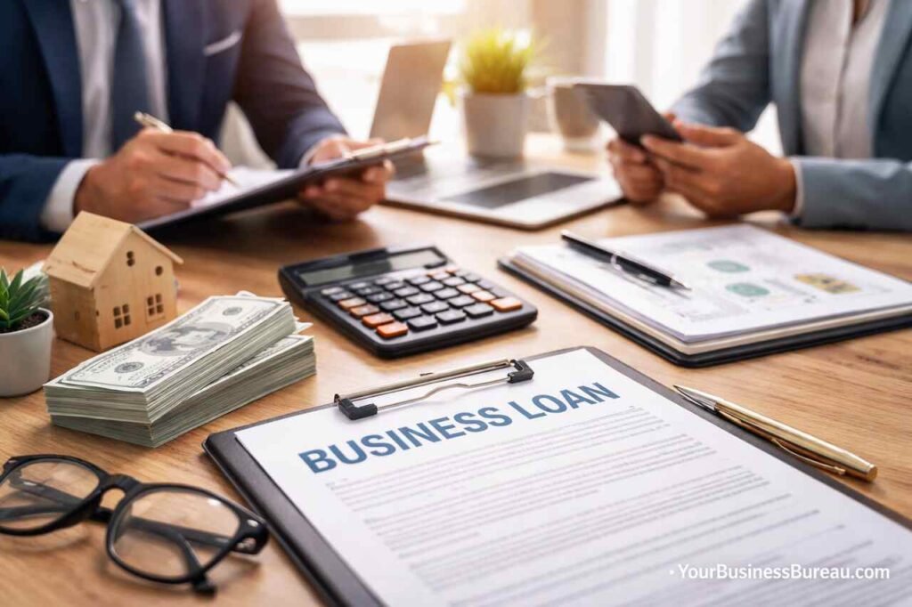 Traceloans.com Business Loans: A Complete Guide to Funding, and Smart Borrowing Strategies Traceloans business loan discussion with financial documents and calculator