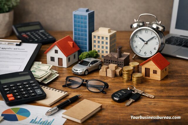 Business loan options and financial tools on desk