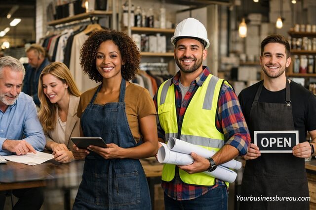 Business owners from different industries using loan funding