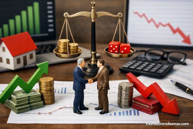 Business partners sharing profits and losses illustration