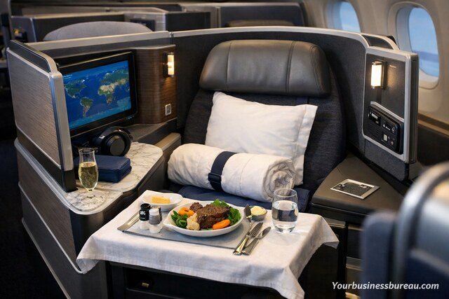 United Polaris Business Class seat and cabin interior