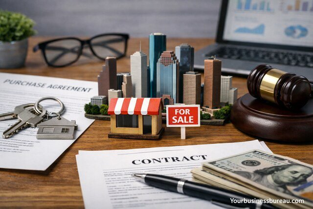 Buying a business in Houston process with contracts and keys