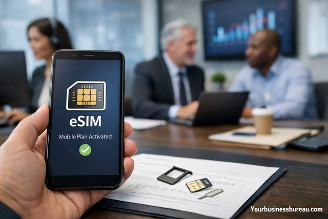 eSIM reducing business communication costs in modern office
