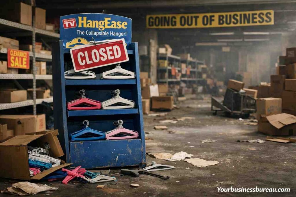 Abandoned Hang Ease hanger display in closed warehouse