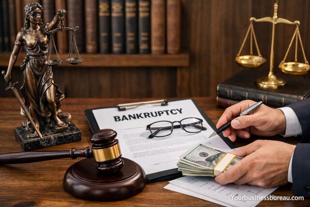 Business bankruptcy attorney cost consultation with legal documents and money