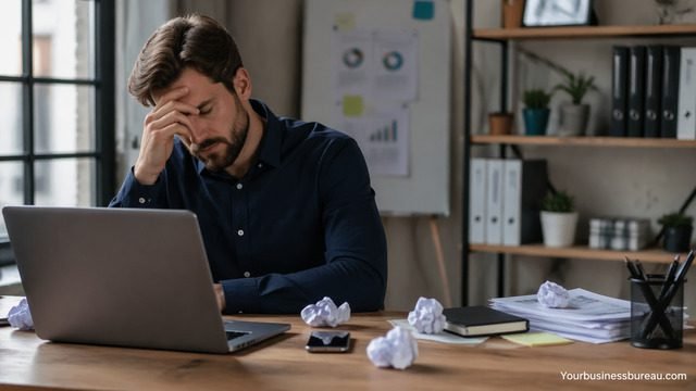 Frustrated businessman struggling with poor B2B outreach results