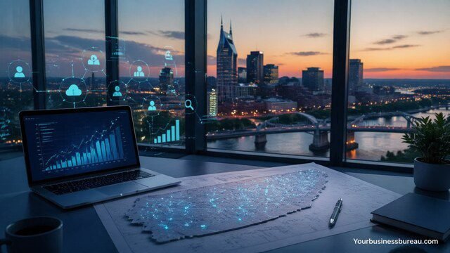 Tennessee business search system with digital analytics and city view