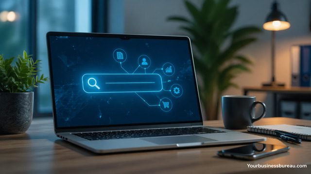 Search integration interface on laptop screen