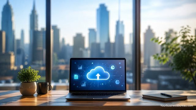 Cloud ERP system on laptop for business growth