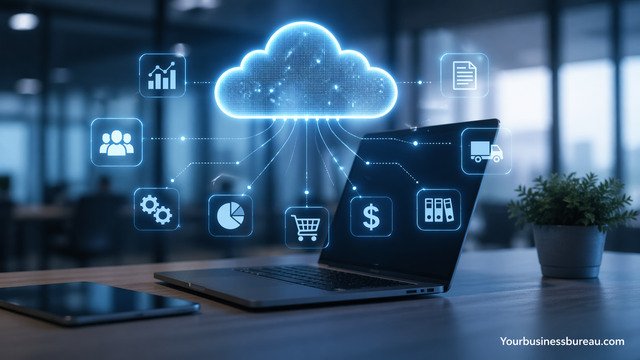 Cloud ERP system managing business operations online