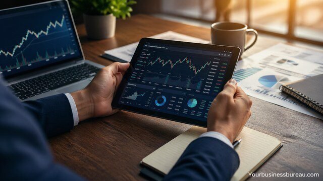 Real-time financial monitoring dashboard on tablet and laptop
