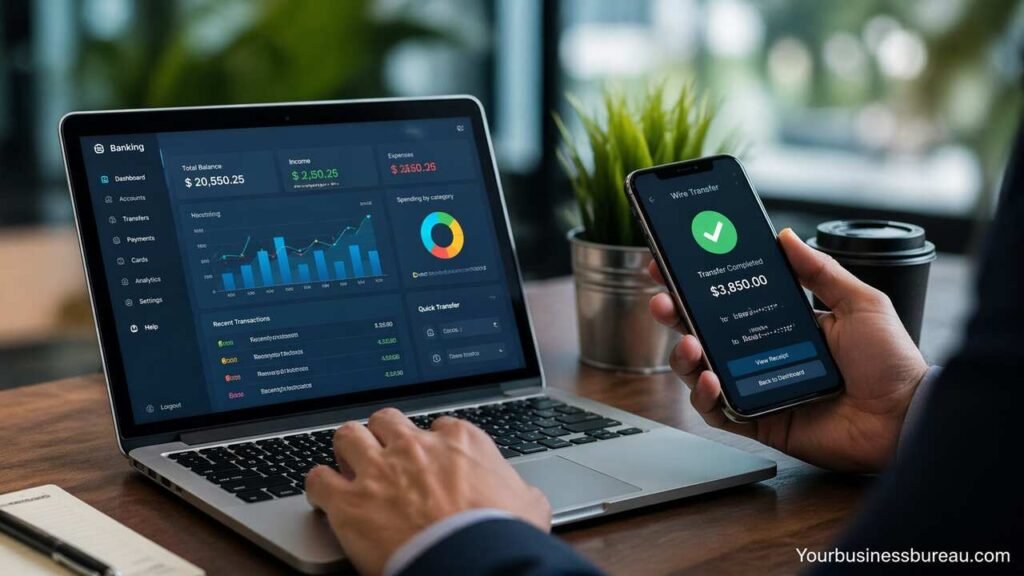 Digital banking dashboard improving business cash flow efficiency