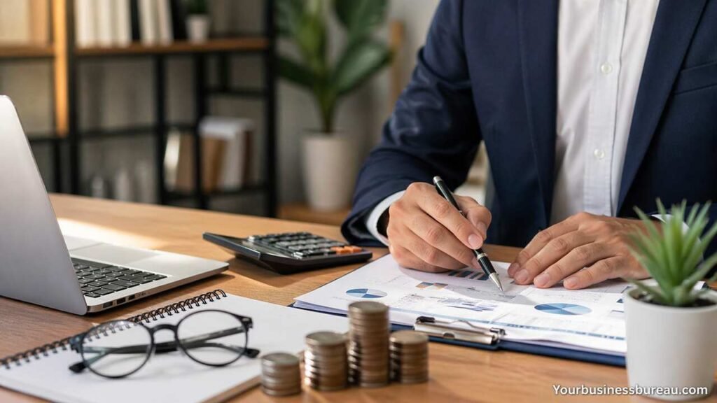 Small business accounting and tax planning workspace