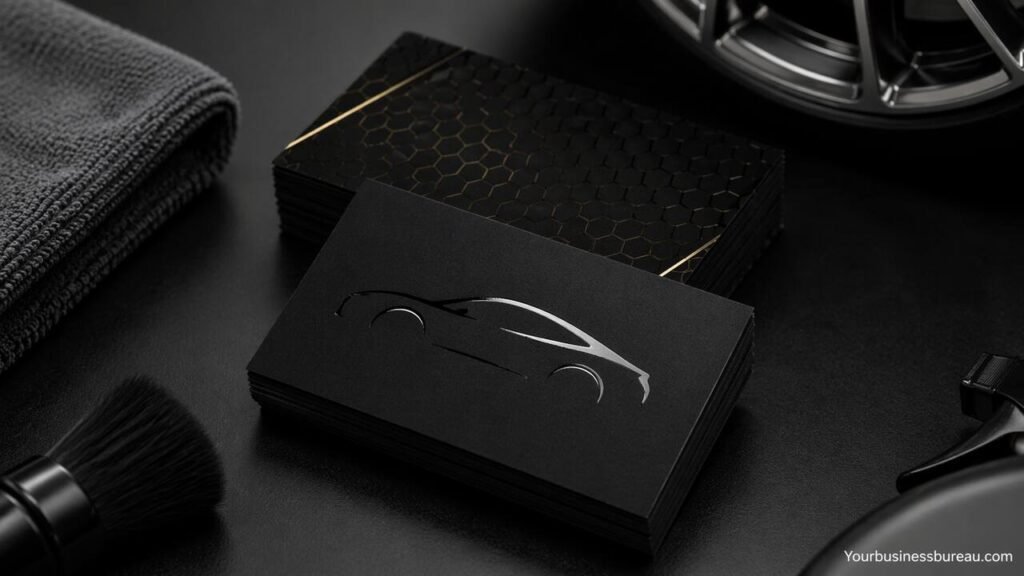 Luxury car detailing business cards with automotive tools