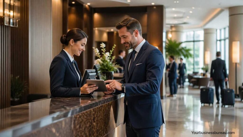 Hospitality procurement professionals reviewing hotel supply data