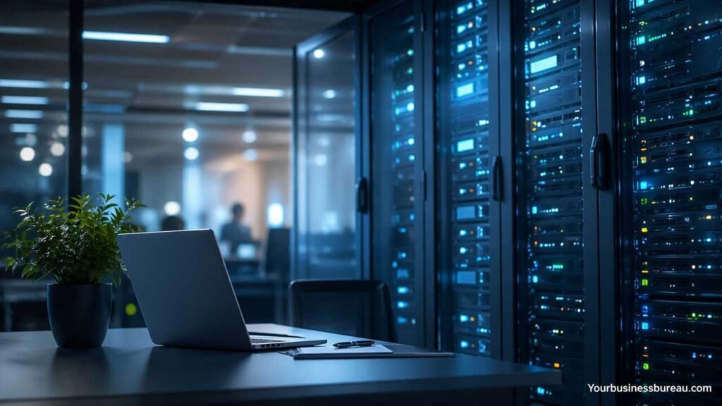 SMB hosting infrastructure with servers and laptop