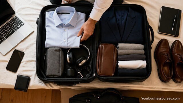Business travel suitcase with organized essentials