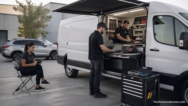 Mobile service unit technicians working on-site