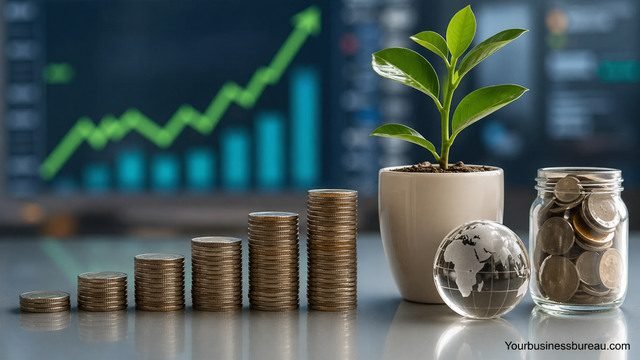 Financial growth concept with coins and plant
