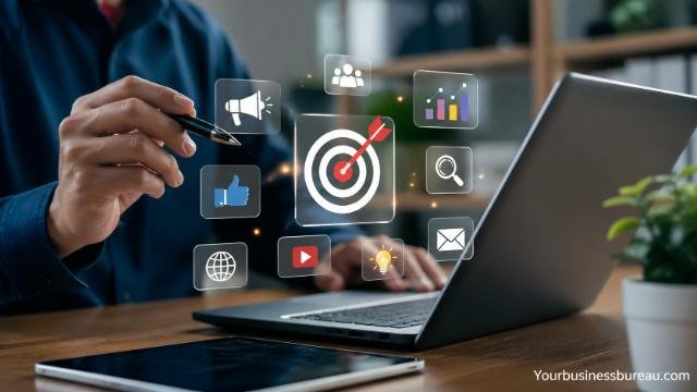 Targeted digital advertising strategy on laptop