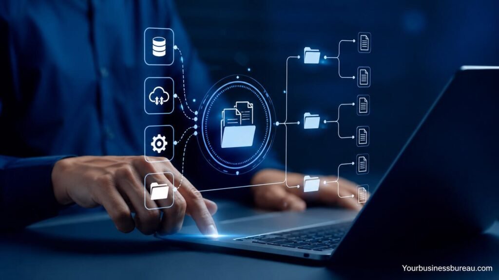 Smart data management system visualization on laptop