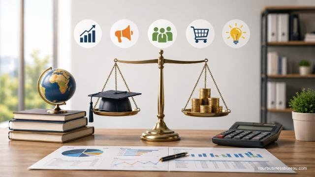 Finance vs other business majors comparison concept with balance scale