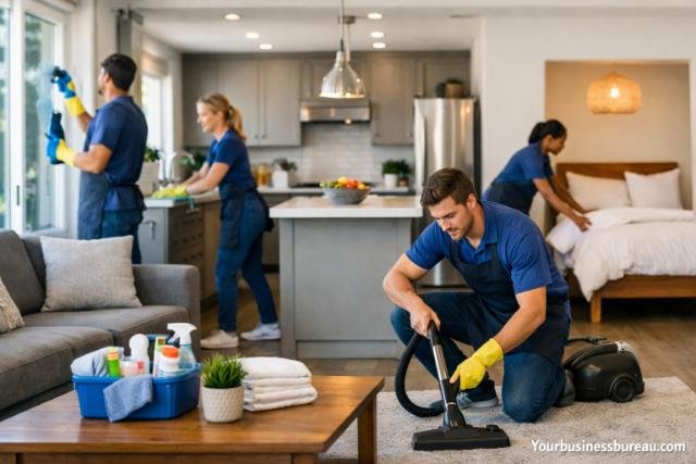Airbnb cleaning team preparing rental property